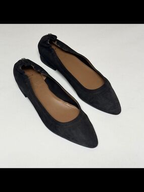 Aquatalia Suede Pointed Toe Ballet Flats Navy Blue 7M Elastic Top Made In Italy